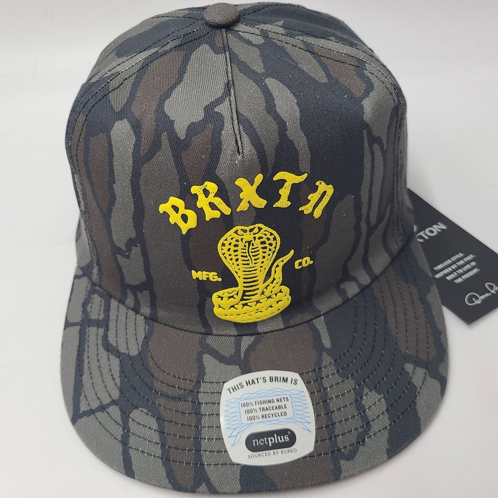 Brixton Hat Snapback Camo Gray Brown Yellow Cobra Snake Skate Skateboard Surf